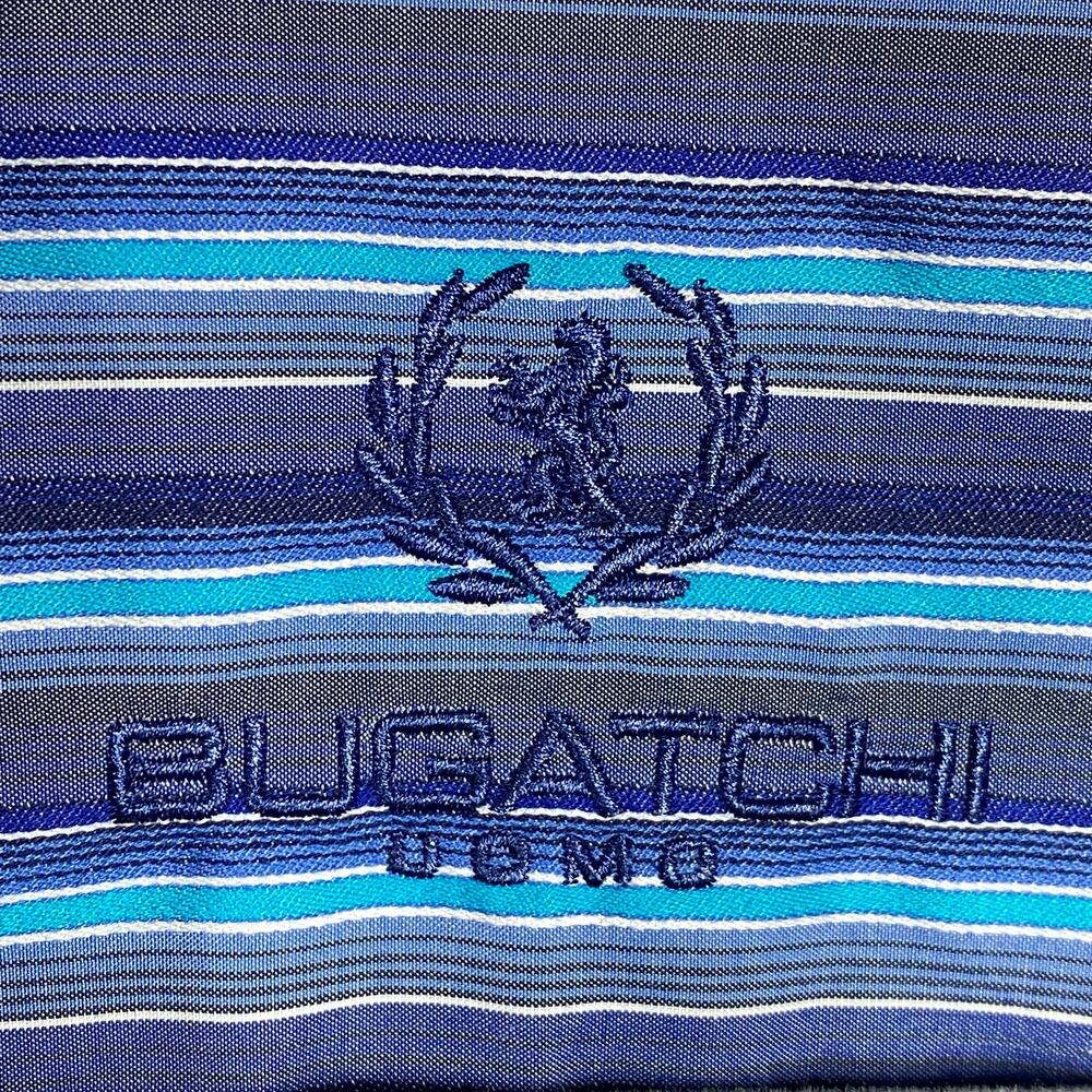Bugatchi Uomo Shaped Fit Button Down Shirt 100% Cotton Blue Striped Mens - Picture 5 of 5